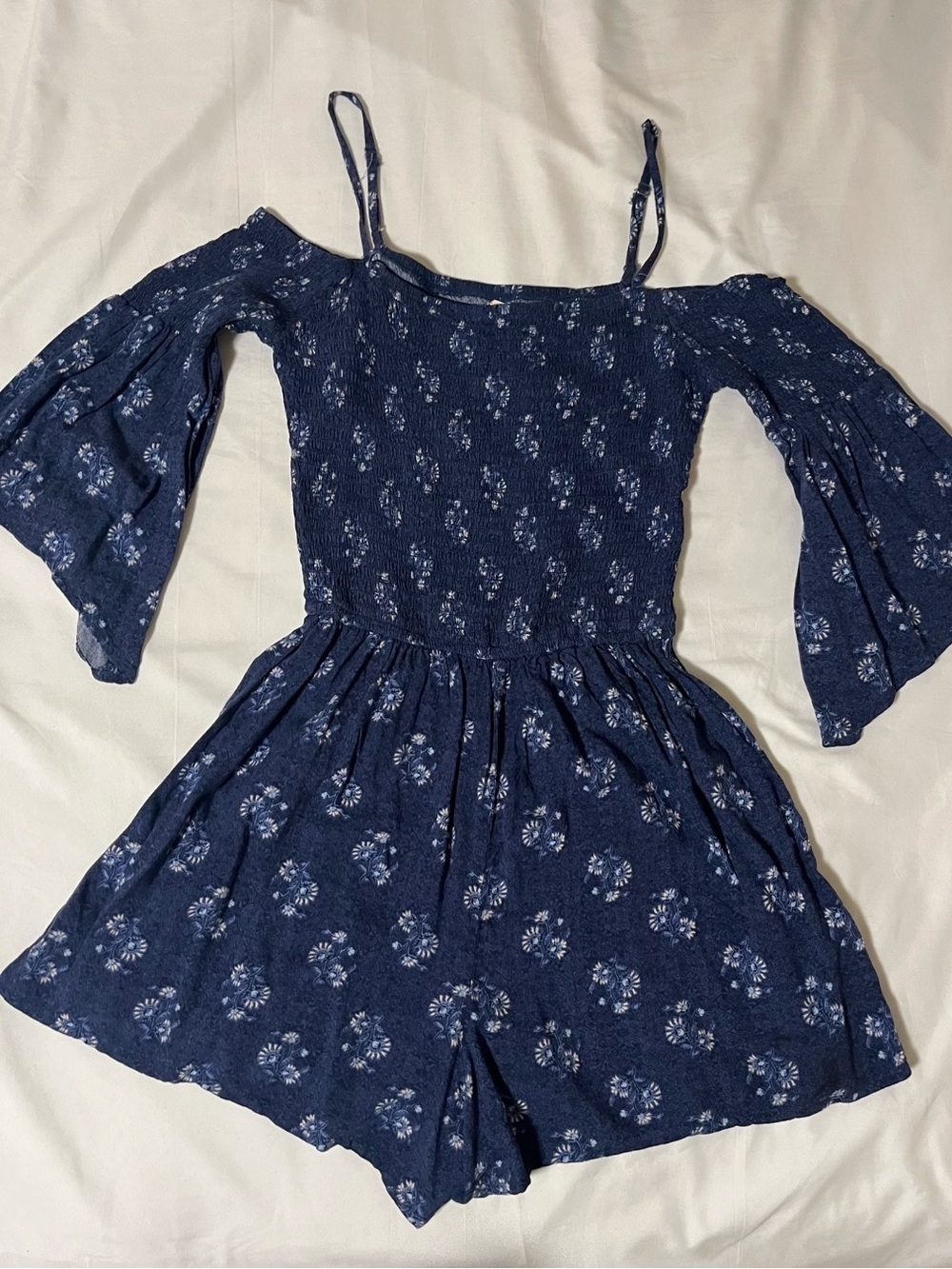 Hollister Navy Blue Floral Off-Shoulder Romper